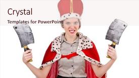  Presentation with crown - Slide deck with knife fark - businesslady wearing crown isolated background and a  colored foreground
