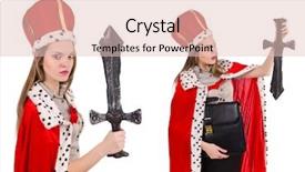  Presentation with crown - Audience pleasing PPT layouts consisting of knife fark - businesslady wearing crown isolated backdrop and a  colored foreground