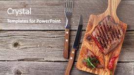  Presentation with table salt - PPT layouts with grilled beef steak with rosemary background and a coral colored foreground