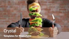  Presentation with burger - Presentation theme enhanced with big wall - man eating huge burger background and a tawny brown colored foreground