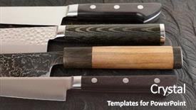  Presentation with cutting board - Colorful PPT layouts enhanced with knife handles on black cutting backdrop and a tawny brown colored foreground