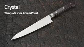  Presentation with stainless steel - Beautiful PPT theme featuring knife on black wooden cutting backdrop and a dark gray colored foreground