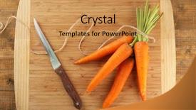  Presentation with vegetable cutting board - PPT theme consisting of knife on wooden cutting board background and a gold colored foreground