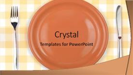  Presentation with tablecloth - Cool new presentation theme with knife orange plate and fork on yellow checked tablecloth backdrop and a coral colored foreground