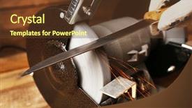  Presentation with blade - Presentation with knife sharpener and hand background and a tawny brown colored foreground