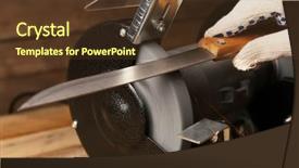  Presentation with blade - Amazing presentation having knife sharpener and hand backdrop and a tawny brown colored foreground