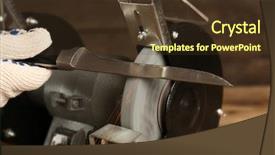  Presentation with blade - Presentation theme featuring knife sharpener and hand background and a tawny brown colored foreground
