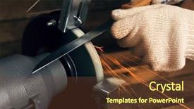  Presentation with blade - Colorful slides enhanced with knife sharpener and hand backdrop and a tawny brown colored foreground