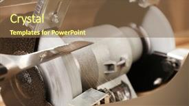  Presentation with wooden - Amazing slide deck having knife sharpener on wooden table backdrop and a tawny brown colored foreground