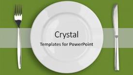  Presentation with green plate - Theme enhanced with place settings - knife white plate and fork background and a light gray colored foreground