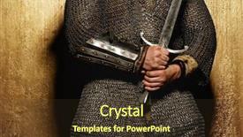  Presentation with knight - Amazing slides having knight holding sword on golden backdrop and a tawny brown colored foreground