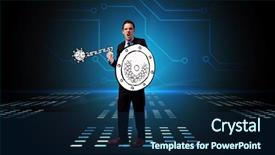  Presentation with warrior - Beautiful PPT layouts featuring knight shining armor - corporate warrior against circuit board backdrop and a navy blue colored foreground