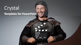  Presentation with knight - Audience pleasing PPT theme consisting of knight with the movie board clapperboard backdrop and a dark gray colored foreground