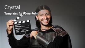  Presentation with knight - Slide set having knight with the movie board clapperboard background and a dark gray colored foreground