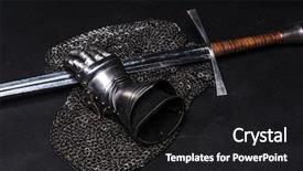  Presentation with mail - Slide deck having knighthood - medieval chain mail iron gauntlet background and a dark gray colored foreground