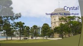  Presentation with makkah tower - Theme consisting of knighthood - white tower in thessaloniki background and a sky blue colored foreground