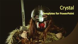  Presentation with sword shield - Amazing PPT theme having knights - knight viking warrior with metallic backdrop and a wine colored foreground