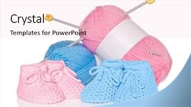  Presentation with needles - Slides featuring knitted baby booties with blue background and a lemonade colored foreground