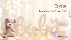  Presentation with baby celebration - Slides having knitted baby toy with decor background and a cream colored foreground