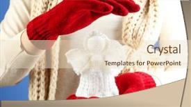  Presentation with christmas angel - Theme having knitted christmas angel in female hand on color background background and a lemonade colored foreground