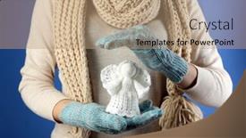  Presentation with christmas angel - Slides featuring knitted christmas angel in female hand on color background background and a coral colored foreground