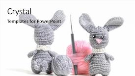 Presentation with thread - Slides consisting of knitted hare amigurumi with tangles background and a white colored foreground