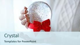  Presentation with red bow - Slide set with knitted pullover holding snow globe background and a sky blue colored foreground