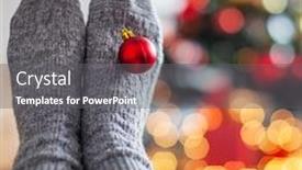  Presentation with home textiles - PPT theme having knitted socks on christmas tree background comfort home textiles background and a gray colored foreground