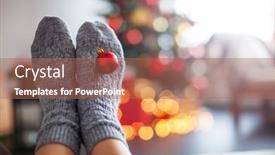  Presentation with home textiles - PPT layouts enhanced with knitted-socks-on-christmas-tree background and a coral colored foreground