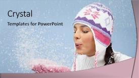  Presentation with pink boxing gloves - Presentation enhanced with knitted winter cap blowing snow background and a light blue colored foreground