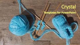  Presentation with knitting - Colorful PPT layouts enhanced with socks of blue wool backdrop and a tawny brown colored foreground