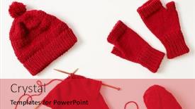  Presentation with knitting - Colorful presentation design enhanced with knitting-project-in-progress-winter backdrop and a red colored foreground