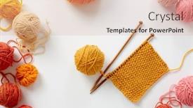  Presentation with knitting - Amazing slide deck having knitting project in progress a piece of knitting with ball of yarn and a knitting needles backdrop and a soft green colored foreground