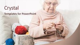  Presentation with knitting needles and wool - Colorful theme enhanced with knitting with colorful knitting lace backdrop and a sky blue colored foreground