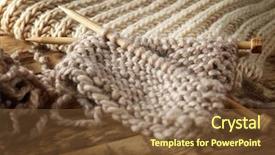  Presentation with needles - Slides consisting of knitting yarn and needles on wooden background closeup background and a tawny brown colored foreground