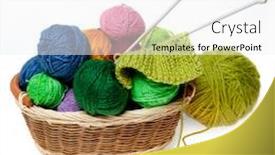  Presentation with yarn - Beautiful presentation theme featuring knitting-yarn-balls-and-needles backdrop and a white colored foreground