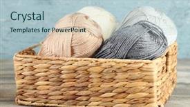  Presentation with knitting - Theme featuring knitting yarn in basket on wooden background background and a light blue colored foreground