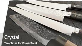  Presentation with knives - PPT layouts consisting of knives on black wooden cutting background and a dark gray colored foreground