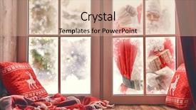  Presentation with merry christmas - PPT layouts having knock - merry christmas santa claus is background and a coral colored foreground