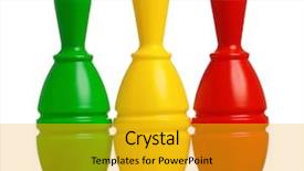  Presentation with bowling - Audience pleasing presentation theme consisting of knock challenge tournament - colorful plastic skittles of toy backdrop and a gold colored foreground