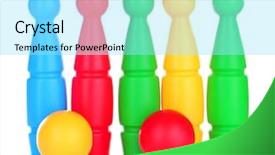  Presentation with bowling - Amazing PPT layouts having knock tournament - colorful plastic skittles of toy backdrop and a  colored foreground