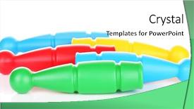 Presentation with plastic pyrolysis - Slide set having knock tournament - colorful plastic skittles of toy background and a  colored foreground