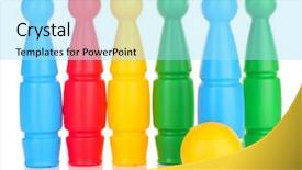  Presentation with bowling - Slide set enhanced with knock tournament - colorful plastic skittles of toy background and a  colored foreground