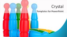  Presentation with bowling - PPT theme having knock tournament - colorful plastic skittles of toy background and a  colored foreground