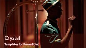  Presentation with luggage - Slide set consisting of knocking on hotel room door background and a wine colored foreground