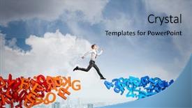  Presentation with young athletes box jumping - Amazing slides having 3d man different - young businessman jump over words backdrop and a light blue colored foreground