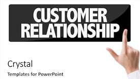  Presentation with relationship - Colorful presentation theme enhanced with know client - businessman pressing button backdrop and a white colored foreground