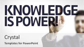  Presentation with knowledge - PPT theme featuring know employees - business man pointing to transparent background and a white colored foreground
