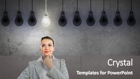  Presentation with light bulbs - Beautiful presentation featuring know employees - portrait of pretty young businesswoman backdrop and a gray colored foreground
