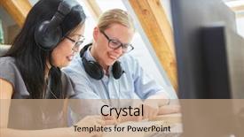  Presentation with community college - Colorful presentation theme enhanced with know employees - two women study together backdrop and a coral colored foreground